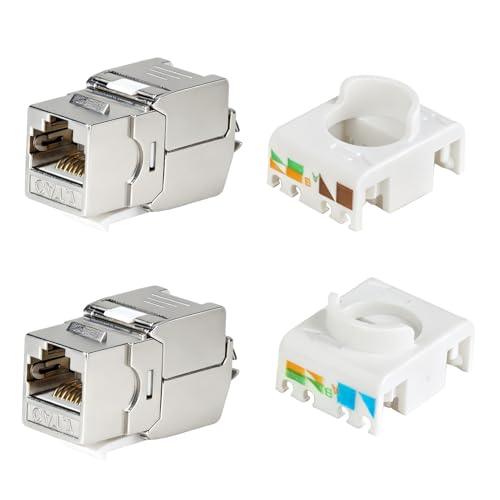 2x Keystone RJ45 Module Cat 7, RJ45 Socket Tool-free up to 10 Gbit/s and 1000 MHz, Keystone Module Fully Shielded STP, LAN Socket for Patch Panel, Network Socket, Compatible with Cat 6a, Cat 7, Cat 8
