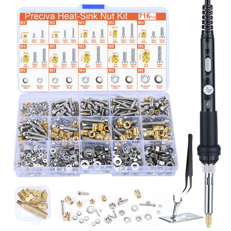 Preciva Threaded Inserts Soldering Tips Set with Screws Nuts Assortment Set M2 M3 M4 M5 M6