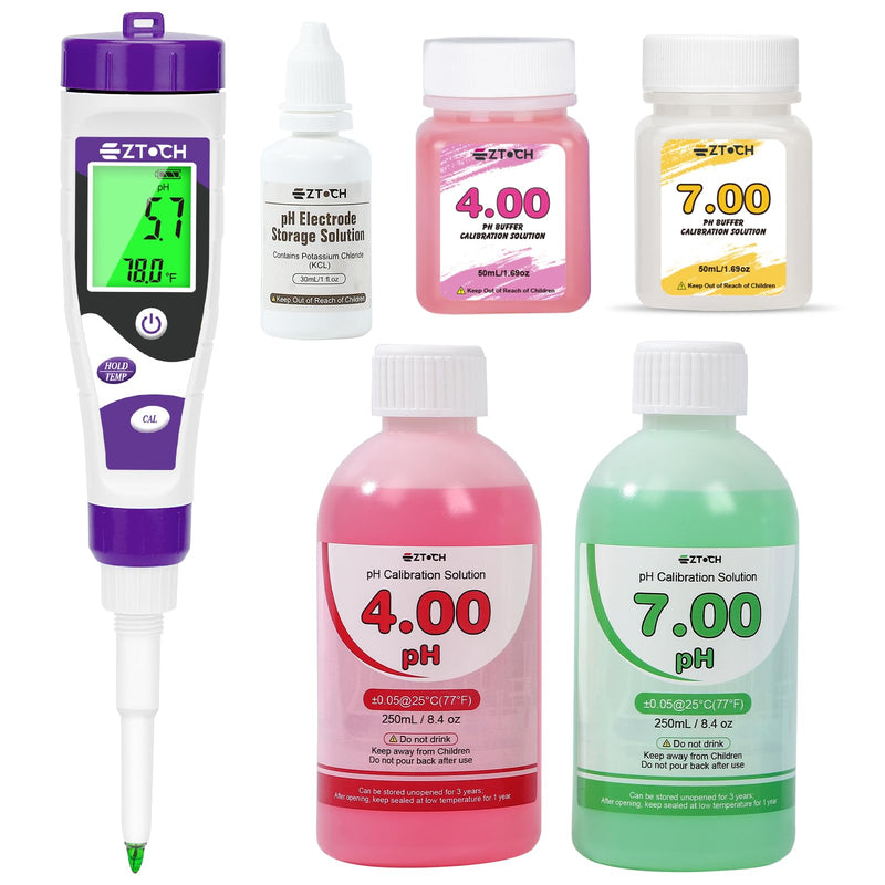 [Australia - AusPower] - Food pH Meter for Canning with pH 4.00 pH 7.00 Calibration Solution Each 8.4oz /250ml, pH Tester for Dough, Brewing, Fermentation 