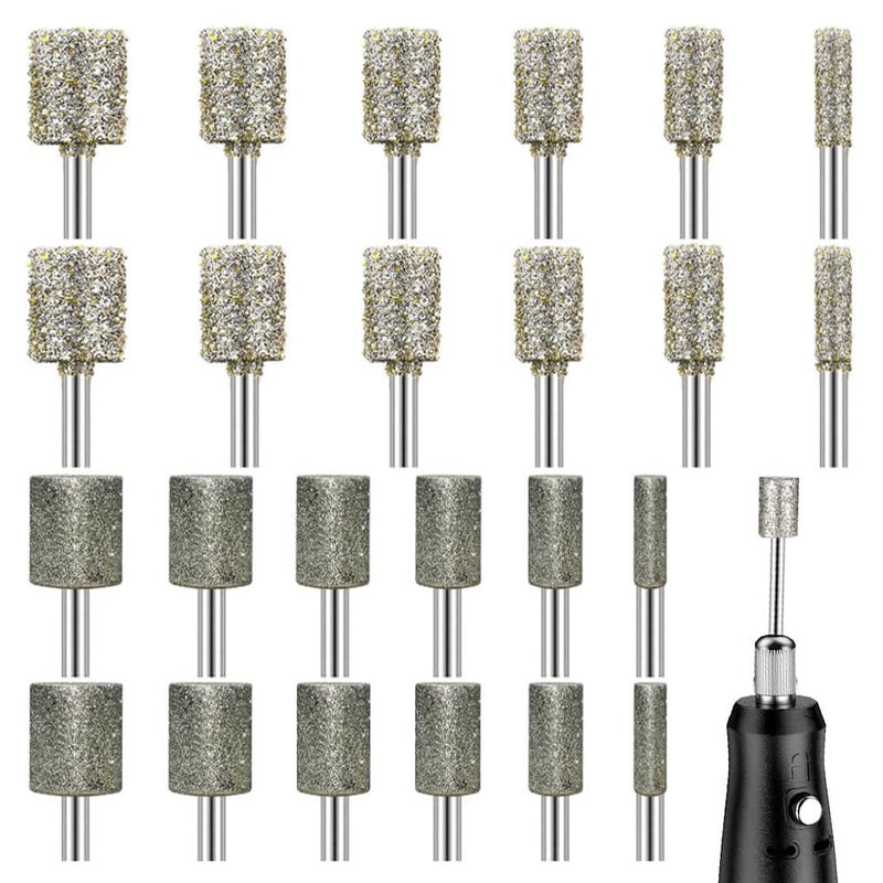 Diamond Cutter Set, 24 Pieces Diamond Burrs with 1/8 Inch Shank Grinding Attachments, Diamond Grinding Points Grit 60 Grit 150, for Stone Glass Ceramic Carving, Polishing, Grinding, Engraving