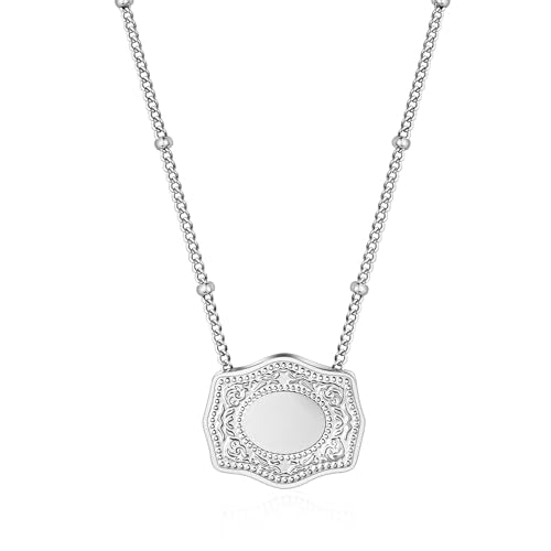 Dletay Cremation Jewelry Belt Buckle Urn Ashes Necklace for Women Men Stainless Steel Memorial Ash Urn Pendant Silver