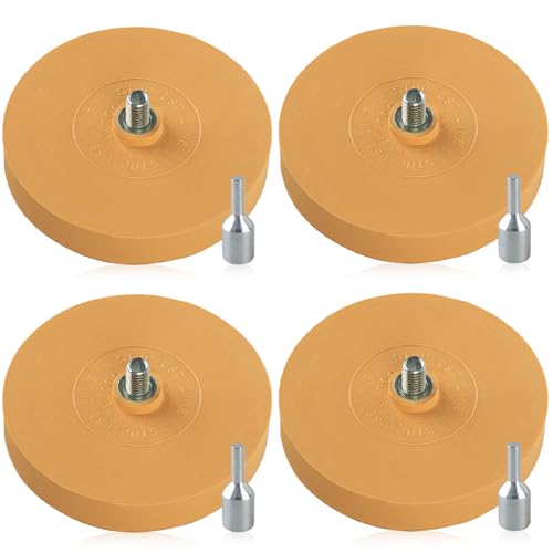 Foil Eraser with Adapter, Pack of 4 Eraser Disc, Eraser Rubber Stickers, Durable Eraser Rubber, Efficient Film Eraser for Stickers, Foils and Adhesive Residues on Cars and Motorcycles