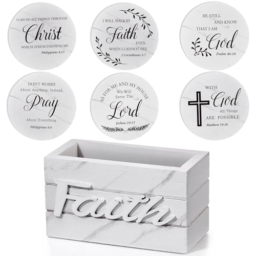 Hushee Christmas Wooden Coasters Set of 6 with Bible, White Marble