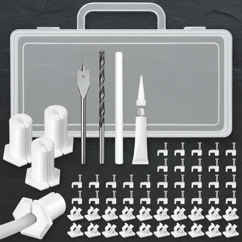 Saillong 59 Pcs Cable Routing Kit Compatible with Starlink for 3/4 Inch Wall Hole, 4 Pcs Wall Grommets Accessories for Cable Pass Through Mounting Kit with 3/4'' Spade Drill Bit Wire Clip Routing Tool