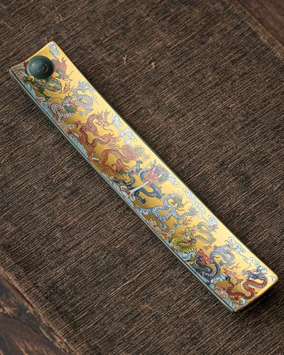 Chinese Incense Stick Holder with Ash Catcher - Ceramic Incense Burner with Ancient Painting, for Zen Meditation, Home Decor & Gift Imperial Dragons