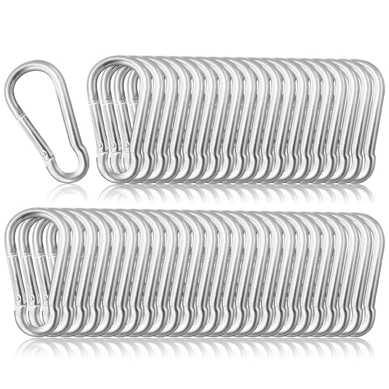50 Pack 2" Heavy Duty Carabiner Clips, M5 Sliver Galvanized Steel Spring Snap Hooks, Rust-Resistant Keychain Clips for Hammock, Camping, Hiking, Fishing, Swing Set M5-2" Silver 50