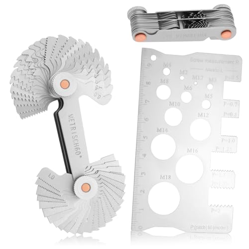 52 Sheets Thread Gauge, Double Heads Thread Template 24 Sheets Metric 60° 0.25-6.0 mm and 28 Sheets Inch 55° 4G-62G with Thread Indicator Screw Measurement, Thread Measuring Tools for Thread Size