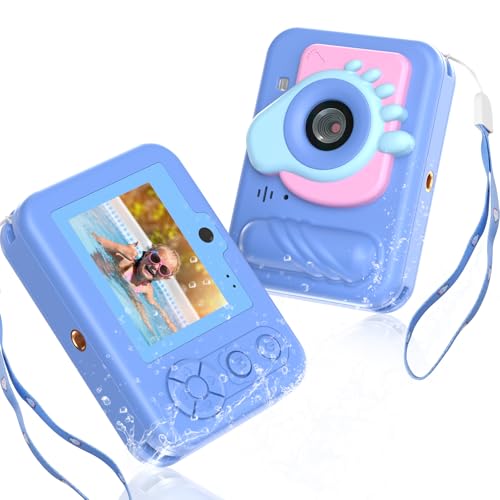 Kids Toy Camera Waterproof with 32GB Card, Fun Christmas & Birthday Gift for Boys & Girls Ages 3+, 48MP 1080P HD Underwater Digital Camera, IP68 Shockproof – (Footprint Blue)