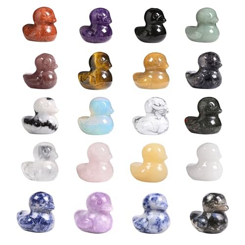 Justinstones 10pcs Random Material 30mm Gemstone Hand-Carved Healing Stone Duck Decor, Animal Spirit Totem Sculpture Figurines for Home, Office, Meditation, and Gift Collection 10pcs Random Material duck