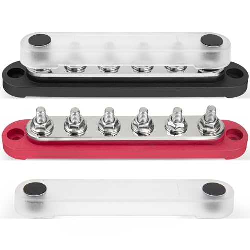 RED WOLF 150A Busbar Distribution Block with 6x M6 Terminal Bolts, Positive Mass Power Distribution Block Busbar for Car Marine RV RV Truck Electrical System Terminal Blocks