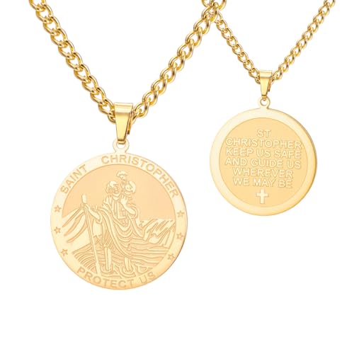 Dreamtimes St Christopher Necklace Bible Verse Pendant Medal Pendant Protection Religious Amulet Jewelry For Men Women Guardian Travel Protection Gift Gold