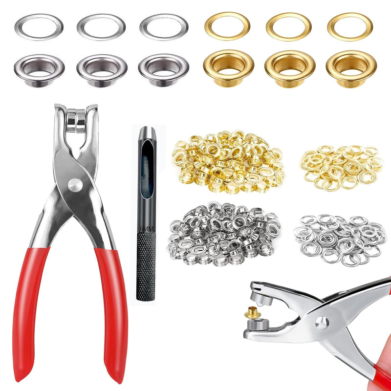 [Australia - AusPower] - 1/2 Inch Grommet Tool Kit 150 Set - Darteno Grommet Eyelets Metal in Gold & Silver with Hole Punch Pliers for Fabric, Leather, Canvas, Professional Installation Set 