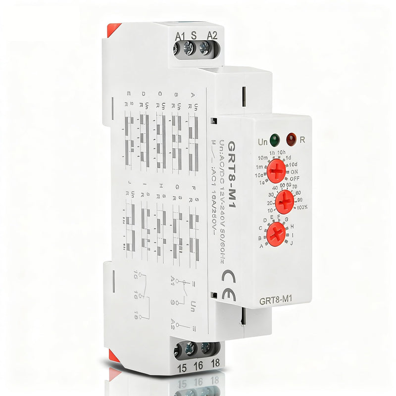 [Australia - AusPower] - Multifunctional Delay Time Relay, GRT8-M1 AC/DC 12V-240V Wide Voltage Relays Timer, 10 Functions Delay ON Off, DIN Rail Mount Timer Relay for Industrial Control & Smart Home 