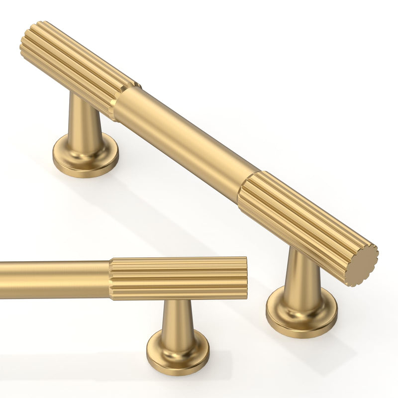 10 Pack Brushed Brass Cabinet Pulls 3 Inch(76mm) Kitchen Cabinet Handles Solid Zinc Alloy Cabinet Hardware Drawer Pulls 3" Hole Center 10