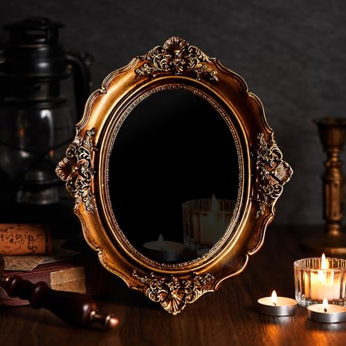 AceOrbit Black Obsidian Look Scrying Mirror, Vintage Frame, Oval 8 x 9.8 in Oval Style 8 x 9.8 Inch