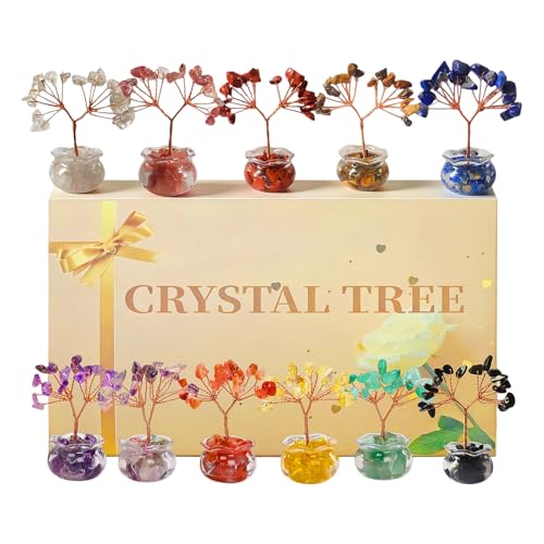Crystal Tree Home Decor,12PC Crystal Tree Set of Life, mini Crystal Trees Chakra Decor for Home, 7 Chakra Gemstone Tree Crystals Decorations Suitable for Any Place (12PC style1) 12pc Style1