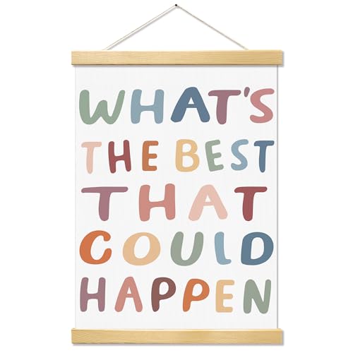 YUISLE What's the Best That Could Happen Sign Poster Framed, Boho Inspirational Motivational Wall Art Decor for Office, Bedroom, Therapy Room Classroom, 12x16 Inch-A11
