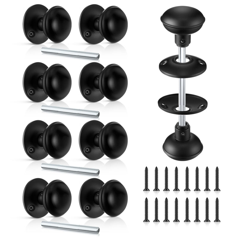 Saillong 4 Sets Interior Door Knob Set with Spindle, Round Rosettes, Old Style Door Knob Replacement with Electroplate Design, 2.2in. Outside Diameter for Interior (Matte Black) Matte Black