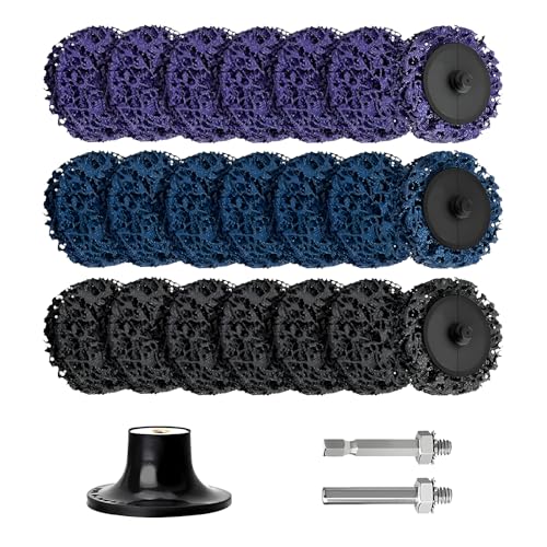 CSD Sanding Disc, 21 Pieces, 2 Inch 50 mm Coarse Cleaning Disc | Cleaning disc set drill with two pull rods, coarse cleaning disc for rust removal or polishing (3 colors)