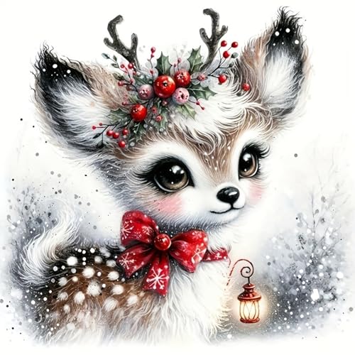 Morudeor Christmas Diamond Art Kits for Adult, Xmas Deer 5D Diamond Painting Kits for Beginners, DIY Round Full Drill Winter Holiday Diamond Dot Gem Art Kits for Home Decor 14 X 14 Inch B17533