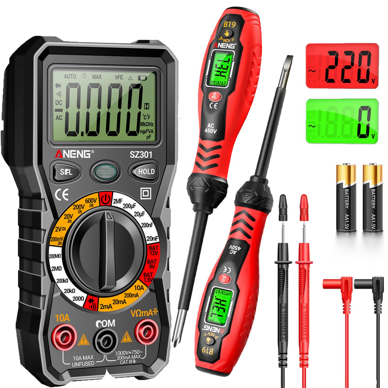 [Australia - AusPower] - Multimeter with Voltage Tester Screwdriver Measures Non Contact Voltage Detector,Current,Resistance,Continuity,Diodes,Dual Range AC 11V/30V-1000V,Live/Null Wire Electric Tester with LCD Display 