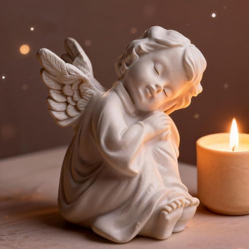 Angel Figurine Statue, Detailed Cherub Resin Sculpture for Shelf Desk Home Decor, Comfort Sympathy Keepsake Gift for Women, Fall Christmas Thanksgiving Birthday Present for Home Office Bedroom