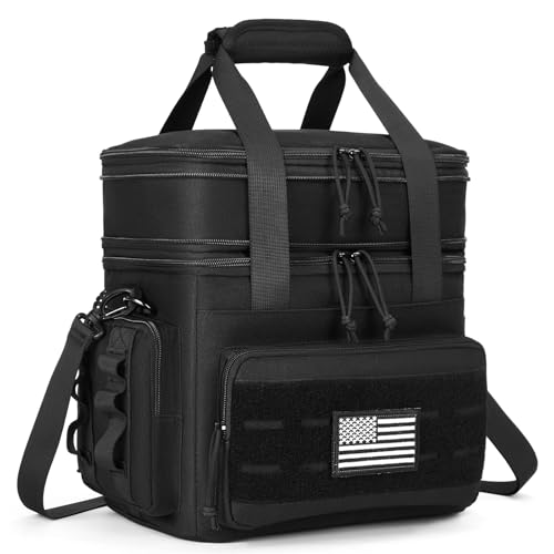 Holuxer tactical black XL lunch bag and box for men, soft insulated lunch bag with spacious interior for carrying meals.
