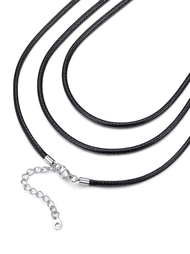 FaithHeart Braided Leather Necklace Cord with Stainless Steel Snap Clasp Length 16 Inches 05. Black 3MM Width-Stainless Steel Lobster Clasp