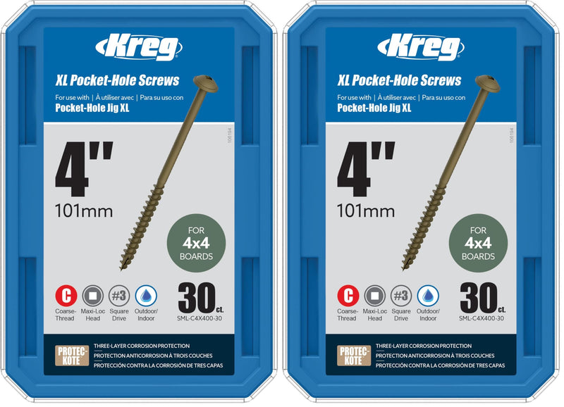Kreg SML-C4X400-30 XL Pocket-Hole Screws 4", (30 Count) (Pack of 2) 1.5 inches (Pack of 2)