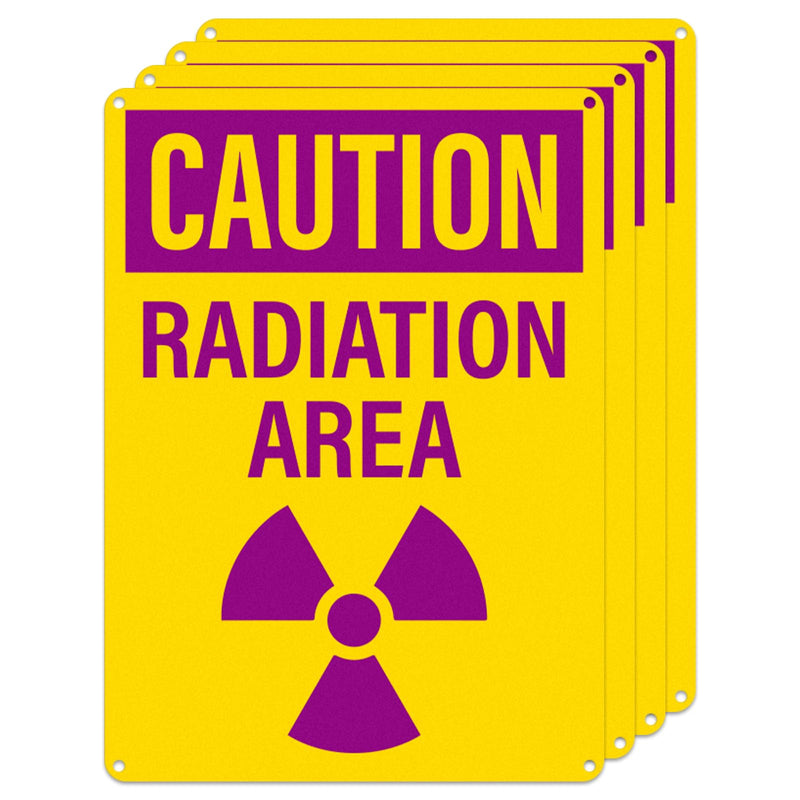 4 Pack Caution Radiation Area Signs 10 x 7 Inch Rust-Free Aluminum OSHA Sign with Symbol UV Protected Industrial Radioactive Warning Signs for Business Construction Site Warehouse