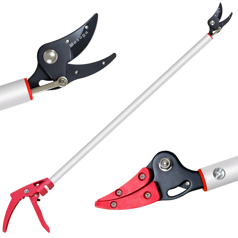 Tree Pruner, 4 FT Long Reach Pruner with SK5 Steel Blade, Aluminum Pole Tree Trimmer, Fruit Picking Tool, Cut and Hold, Bypass Pruner
