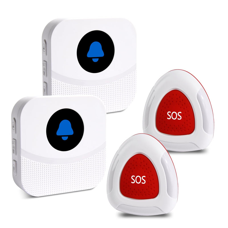[Australia - AusPower] - Wireless Nurse Call System, 2 SOS Pendant Buttons & 2 Plug-in Receivers, 500FT Long Range for Home, Elderly, Patient, Caregiver Pager with 55 Ringtone & 110DB Loud Alert 