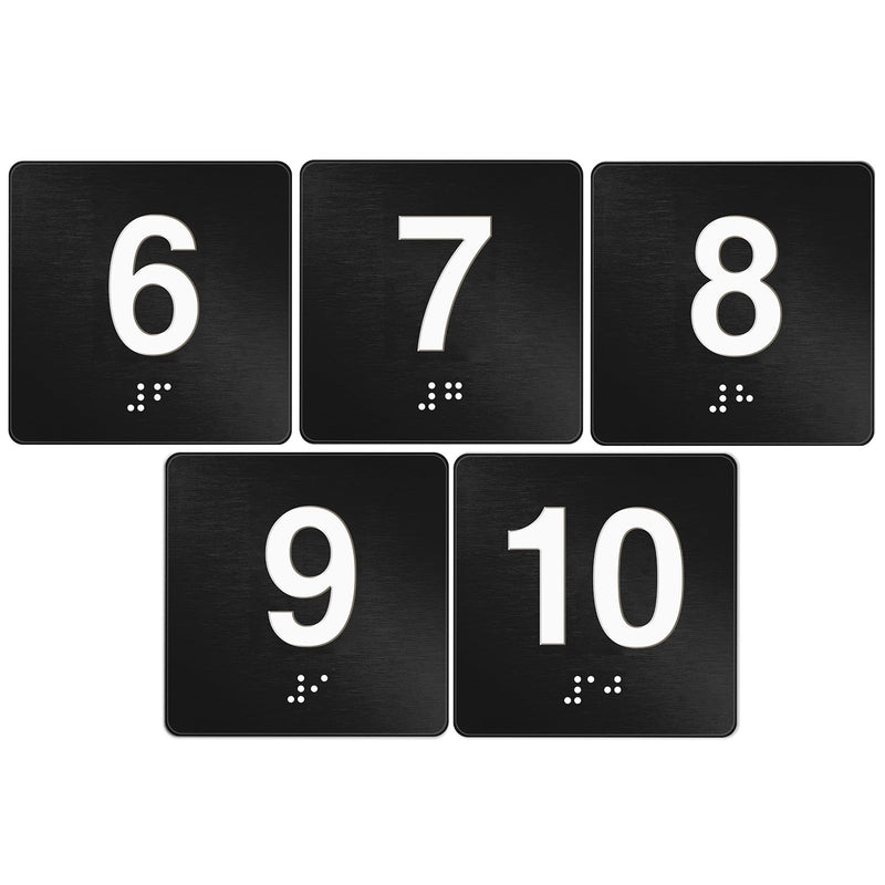 Yaocom Exam Room Sign with Braille and Tactile 4" x 4" Identification Signs Numbers for Exam Rooms Offices Educational Institution Directional Assistance Test Center (Black/white,Numbers 6-10) Black/white Numbers 6-10
