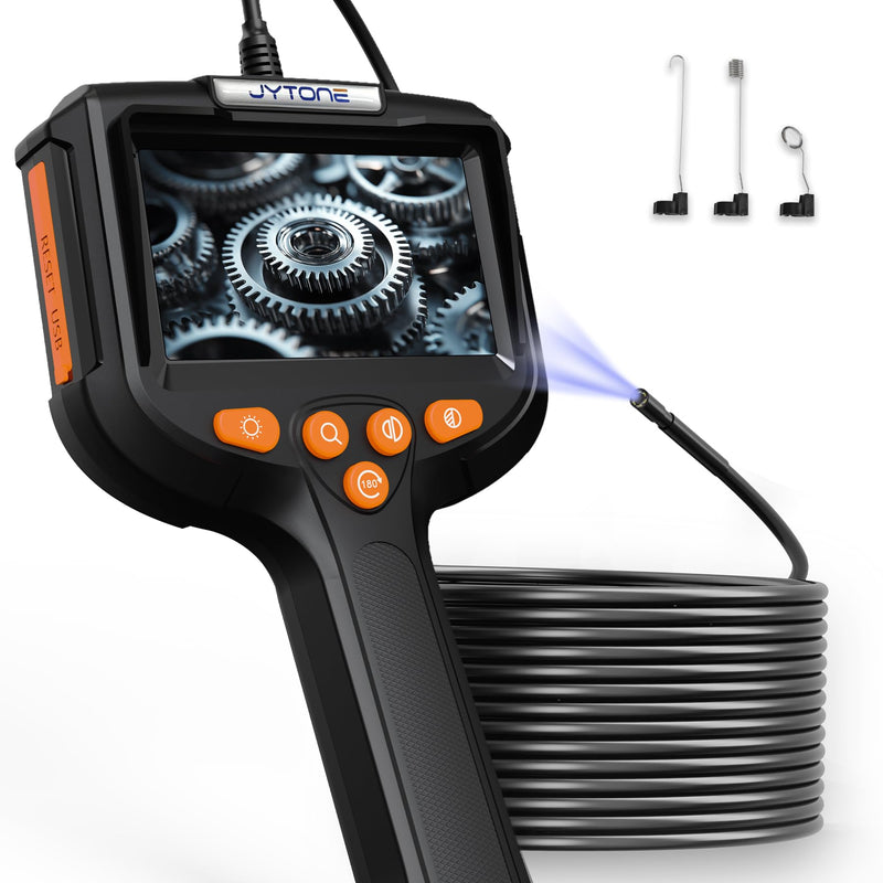 Borescope with Light, 4.3-Inch HD Display, 5.5mm Lens, 6.6 ft, Black | IP67 waterproof protection, six dimmable LEDs, over 4-hour rechargeable battery, hook, magnet, and side-mirror accessories 4.3IN-2M
