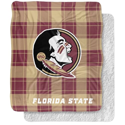 LOGOVISION Florida State University Campus Plaid Spirit Silky Touch Sherpa Back Super Soft Throw Blanket 50"x60" 50" x 60"