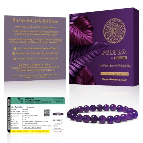 Certified Natural Stone Crystal Bracelet for Men & Women | Powerful Gemstone Combination Bracelet | Real Certified Stones with Authenticity Certificate & Activation Card Amethyst Round - Calmness & Spiritual Growth 8mm