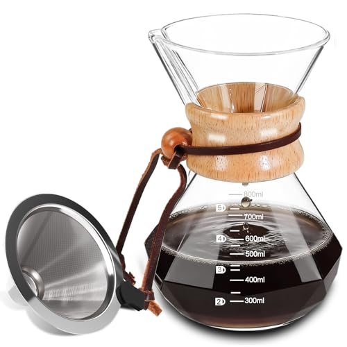 Coffee Pour Over 27.1oz 800ml High Borosilicate Glass Pour Over Clear with Stainless Steel Filter 27.1 OZ