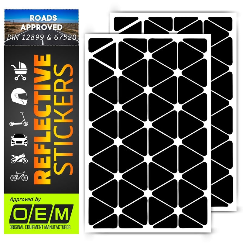 DIN 67520 Triangles reflectors Reflective Tape Stickers Trailers Cars Motorcycle Fire Helmet Rims Bicycle Decals Vehicles Mailbox Numbers Made with ORA FOL 5600 Material (White, 96Pcs) (Black) Black