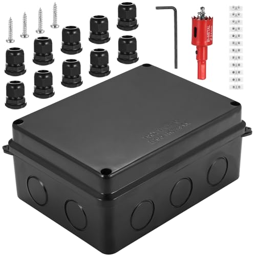 Junction Box Waterproof IP65 Black, Distribution Box Outdoor Waterproof Distribution Box Outdoor, Electrical Electrical Box Junction Box Surface-Mounted, Connection Box Outdoor Power Cable Boxes (Black)