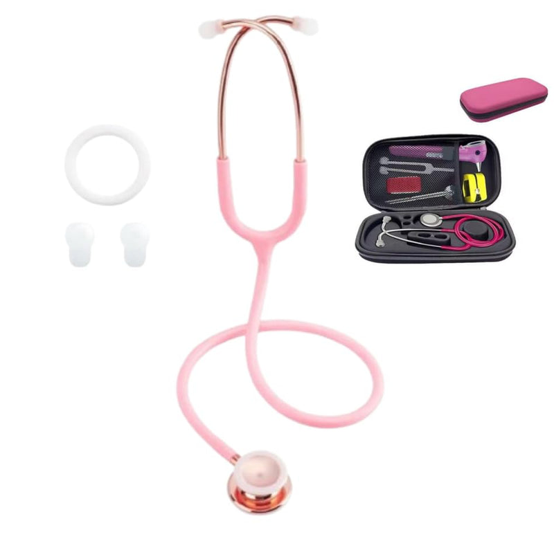 [Australia - AusPower] - Pink Stethoscope + Pink Case for Students Nurse Doctor, Beautiful Gold-Plated Stetho for Clinical Use, Professional high-sensitivity fiber membrane, Double Sided Stethoscope 
