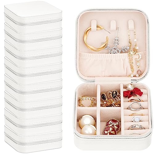 Leezmark 8 Pcs Jewelry Travel Case, Bridesmaid Gifts Set Of 8, Velvet Portable Jewelry Travel Organizer Small Bridesmaid Proposal Gifts Box Mini Storage Organizer Box, Beige-white White