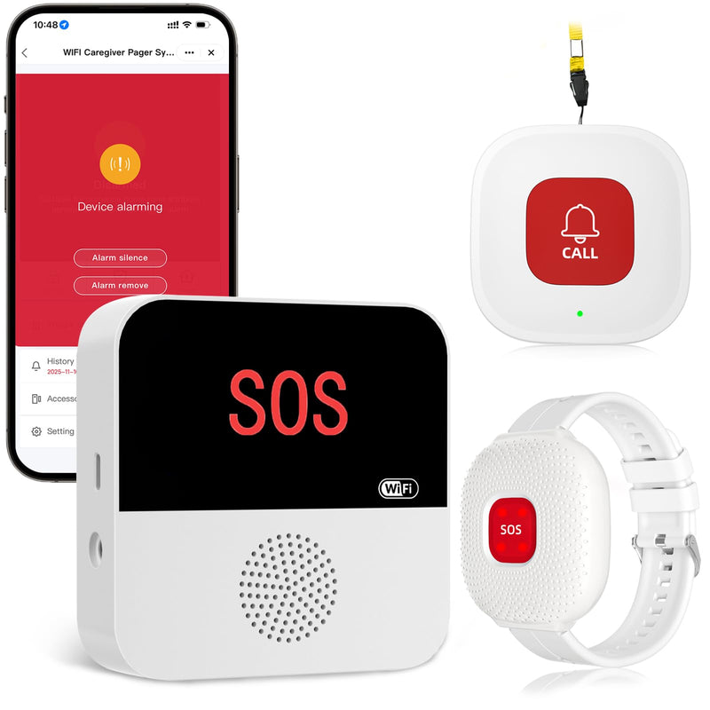 Wireless Caregiver Pager Life Alert System for Seniors No Monthly Fee, Wi-Fi APP Control Medical Alert Systems for Seniors at Home, Waterproof Call Button for Elderly, Patients, Disabled 1 Receiver+1 Button+1 Watch