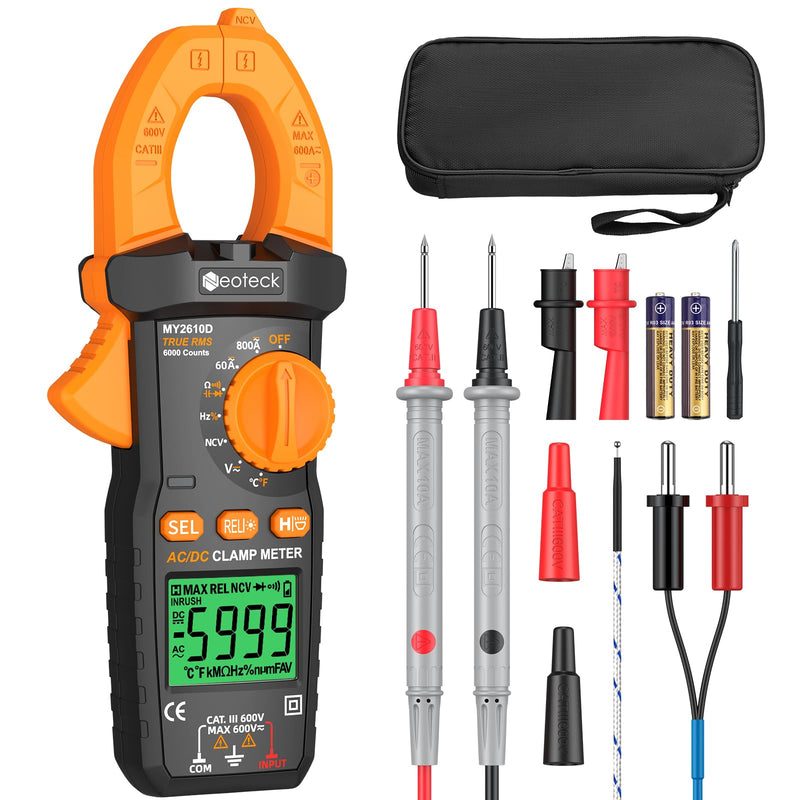 [Australia - AusPower] - Neoteck Clamp Meter 6000 Counts Clamp Multimeter 800A AC/DC Current&Voltage Multimeter with TRMS Capacitance Continuity Resistance NCV Diode Frequency for Home Electrical,Automobile,Industrial,HVAC 