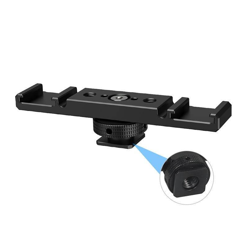 Dual Cold Shoe Extension Bar Mount – Aluminum Dual hot Shoe Bracket with 1/4" Thread and Cable Management Slot, Compatible with DSLR Cameras, LED Video Lights, Microphones, Monitors, and More
