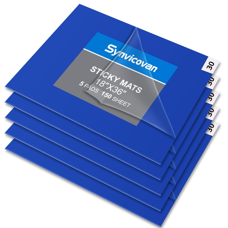 18" x 36" Blue Sticky Mat Tacky Pads Adhesive Floor Mat (5 Packs,150 Sheets,30 Sheets/Pack for Cleanroom Laboratory Hospital Construction Pets Home Indoor Gymnasium and Workshop 18" x 36"