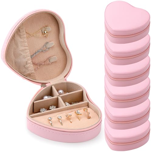 Shinylin 6 Pcs Travel Jewelry Box Women Bulk, Pink Heart Shape Organizer
