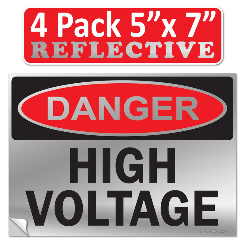 4 Pack 5"x7" Reflective Danger High Voltage OSHA Warning Safety Label Sign Decal 6 mil Laminated Engineer Grade UV Protected Red Black White ANSI NFPA 84877 84875 84876 89173 5" x 7" Reflective Laminated