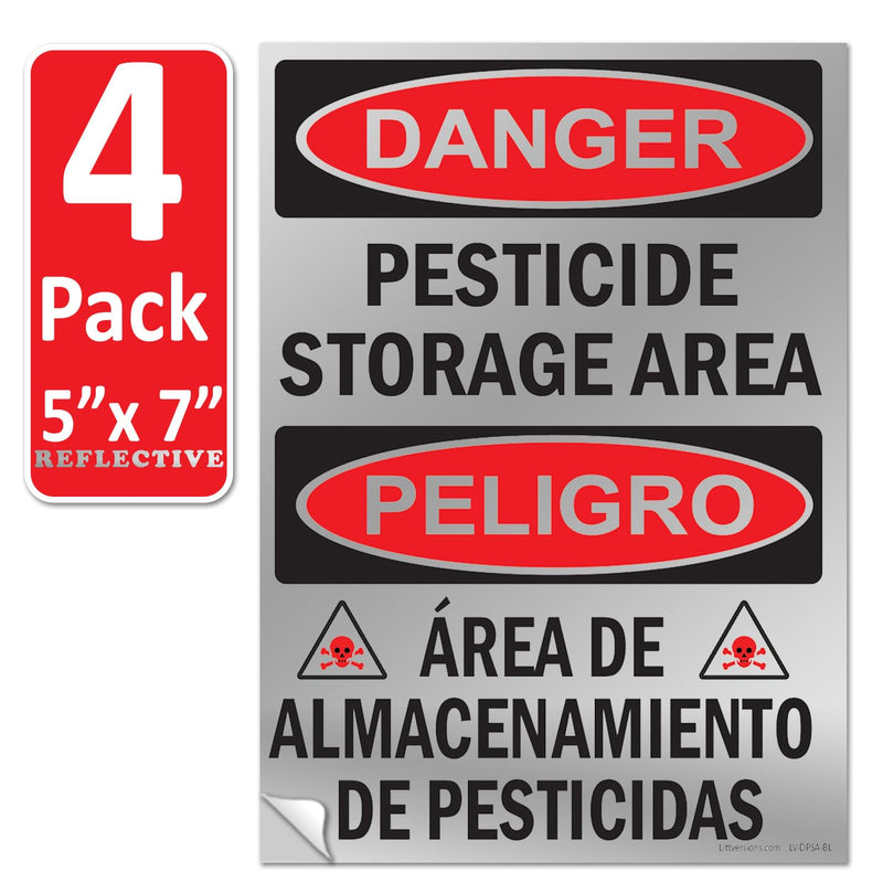 5 Pack 5"x7" Reflective Danger - Pesticide Insecticide Storage Area OSHA Warning Safety Hazard Label Sign Decal 6 mil Laminated Engineer Grade UV Protected ANSI NFPA46440 126956 Reflective Laminated 5" x 7"