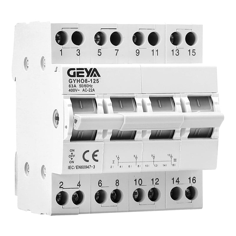GEYA Manual Transfer Switch Dual Power for Grid & Generator Manual Conversion Isolation Switch DIN Rail Mount(4P-63A-400V) 4P-63A-400V