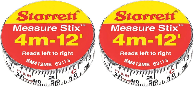 [Australia - AusPower] - Starrett Tape Measure Stix with Adhesive Backing - Mount to Work Bench, Saw Table, Drafting Table - 1/2" x 12', English Metric, Left-Right Reading - SM412ME (Pack of 2) 3.7 m (Pack of 2) 